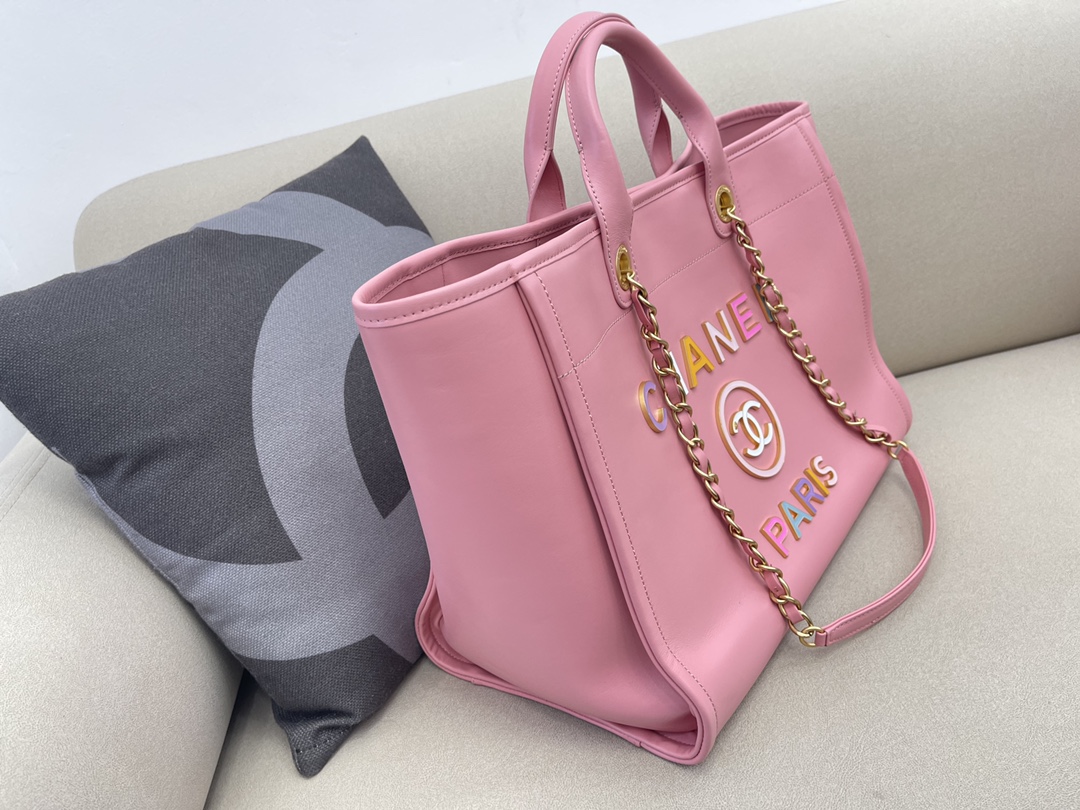 Calfskin Large Shopping Shoulder Bag Tote Bag A66941 Pink 